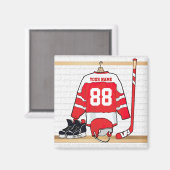Personalisiertes Red and White Ice Hockey Jersey Magnet (Vorderseite/Rückseite)