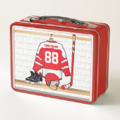 Personalisiertes Red and White Ice Hockey Jersey Metall Brotdose (Rückseite)
