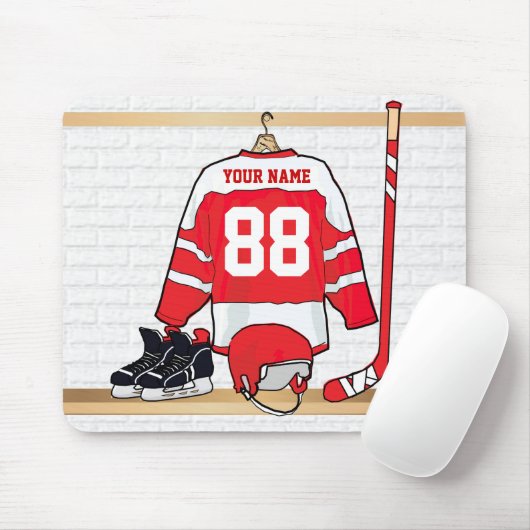 Personalisiertes Red and White Ice Hockey Jersey Mousepad (Mit Mouse)