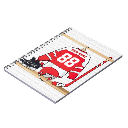 Personalisiertes Red and White Ice Hockey Jersey Notizblock (Linke Seite)