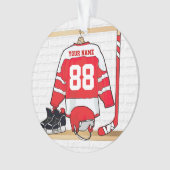 Personalisiertes Red and White Ice Hockey Jersey Ornament (Vorderseite)