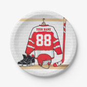 Personalisiertes Red and White Ice Hockey Jersey Pappteller (Vorderseite)