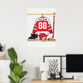 Personalisiertes Red and White Ice Hockey Jersey Poster (Heimbüro)