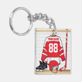 Personalisiertes Red and White Ice Hockey Jersey Schlüsselanhänger (Vorderseite links)