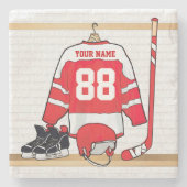 Personalisiertes Red and White Ice Hockey Jersey Steinuntersetzer (Vorderseite)