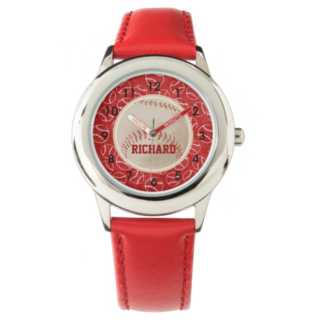 Personalisiertes Red Baseball-Muster mit Baseball Armbanduhr (Vorderseite)