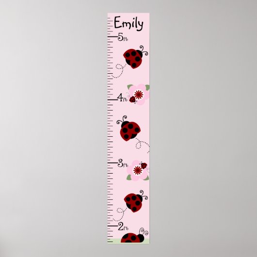 Personalisiertes Red & Black Ladybugs Growth Chart Poster (Vorne)