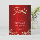Personalisiertes Red Gold Swirl 40. Geburtstag Par Einladung (Stehend Vorderseite)