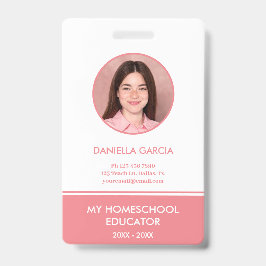 Personalisiertes Red Homeschool Lehrer-ID-Abzeiche Ausweis