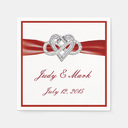 Personalisiertes Red Infinity Heart Wedding Napkin Serviette (Vorderseite)