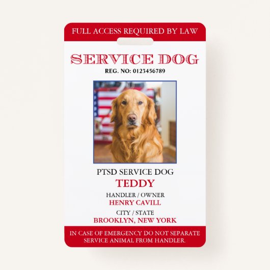 Personalisiertes Red White Service Dog Foto ID Abz Ausweis (Vorderseite)