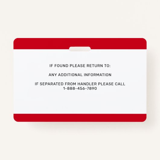 Personalisiertes Red White Service Dog Foto ID Abz Ausweis (Rückseite)