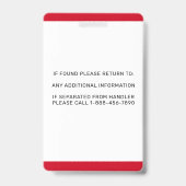 Personalisiertes Red White Service Dog Foto ID Abz Ausweis (Back)