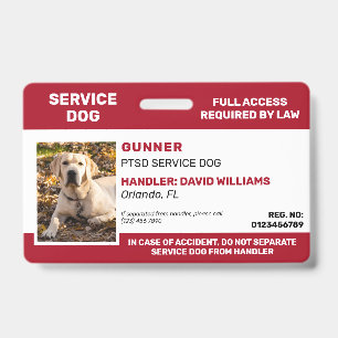 Personalisiertes Red White Service Dog Foto ID Abz Ausweis