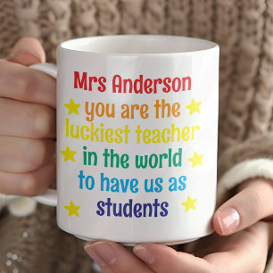 Personalisiertes Regenbogen Glücklichster Lehrer G Kaffeetasse