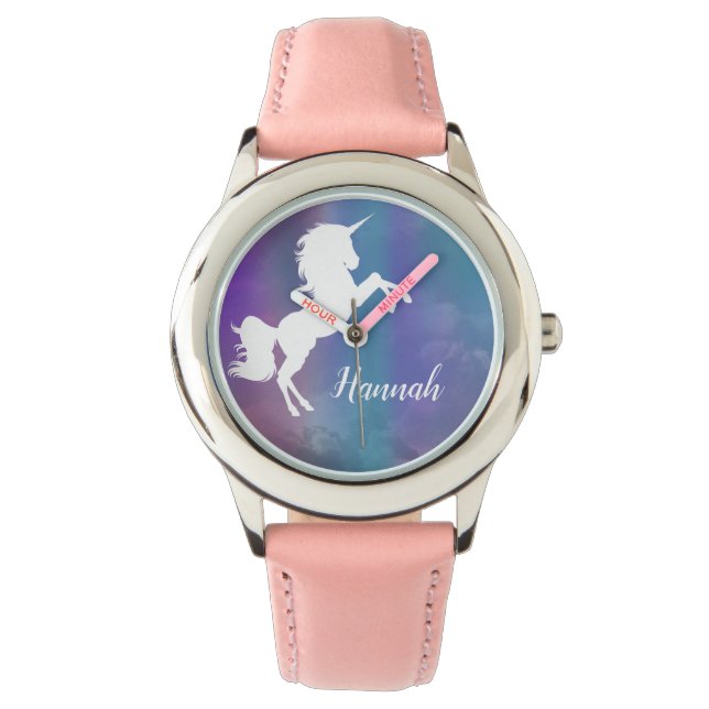 Personalisiertes Regenbogen Magisches Einhorn Armbanduhr (Vorderseite)