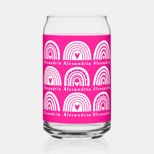 Personalisiertes Regenbogen-Muster heißer Pink-Kaf Dosenglas