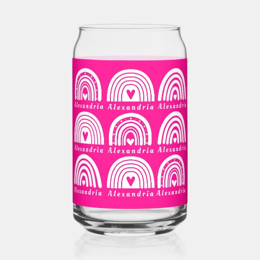 Personalisiertes Regenbogen-Muster heißer Pink-Kaf Dosenglas (Rückseite)
