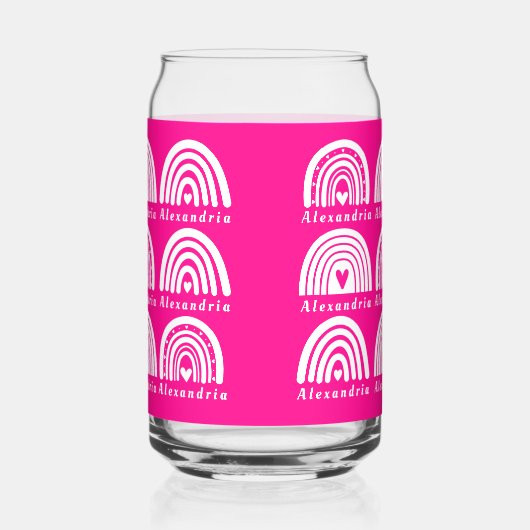 Personalisiertes Regenbogen-Muster heißer Pink-Kaf Dosenglas (Links)