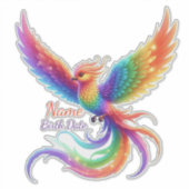 Personalisiertes Regenbogen-Phönix-Name-Geburtsdat Aufkleber (Vorderseite)