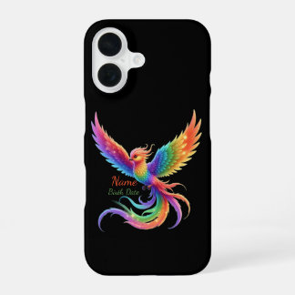 Personalisiertes Regenbogen-Phönix-Name-Geburtsdat iPhone 16 Hülle