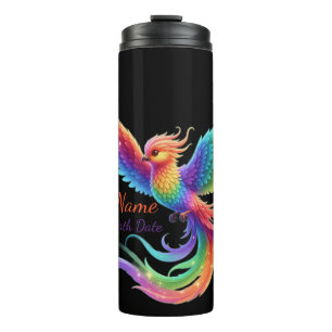 Personalisiertes Regenbogen-Phönix-Name-Geburtsdat Thermosbecher