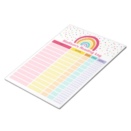 Personalisiertes Regenbogenlesungsprotokoll Notizblock (angewinkelt)