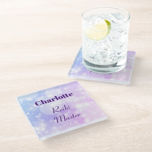 Personalisiertes Reiki-Masterdesign Glasuntersetzer (Schrägansicht)