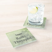 Personalisiertes Reiki Therapeut Glasuntersetzer (Schrägansicht)