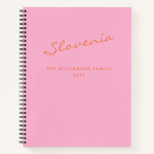 Personalisiertes Reise-Tagebuch in Rosa und Orange Notizblock