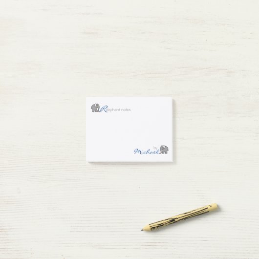 Personalisiertes "RElephant merkt" Grau und Blau Post-it Klebezettel (Auf Schreibtisch)