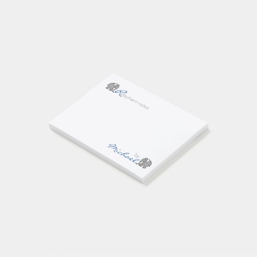 Personalisiertes "RElephant merkt" Grau und Blau Post-it Klebezettel (angewinkelt)