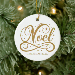 Personalisiertes religiöses Gold-Script-Weihnachte Keramik Ornament