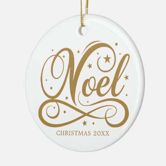 Personalisiertes religiöses Gold-Script-Weihnachte Keramik Ornament (Links)