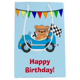 Personalisiertes Rennen-Auto und Bär Mittlere Geschenktüte