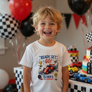 Personalisiertes Rennwagen-Geburtstags-Outfit Au Kleinkind T-shirt
