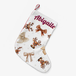 Personalisiertes Rentier mit Bows Coquette Strumpf Kleiner Weihnachtsstrumpf