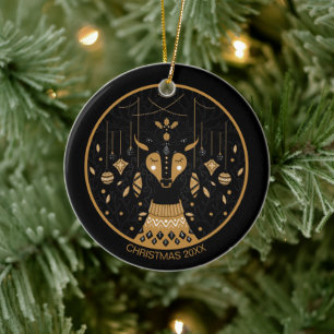 Personalisiertes Rentier Weihnachts-Foto Keramik Ornament