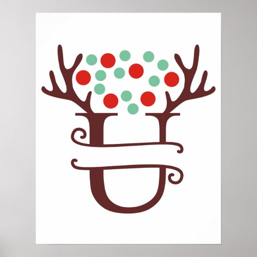 Personalisiertes RentierLetter U Split Monogramm Poster (Vorne)