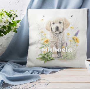Personalisiertes Retriever Pup in Blume Kissen