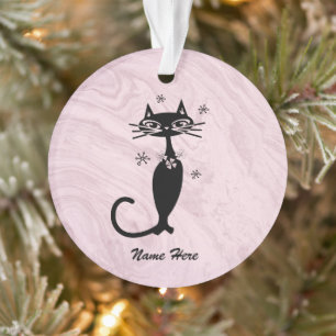 Personalisiertes Retro Atomic Black Cat Ornament