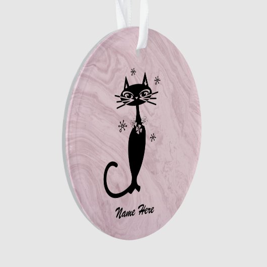 Personalisiertes Retro Atomic Black Cat Ornament (Vorderseite)