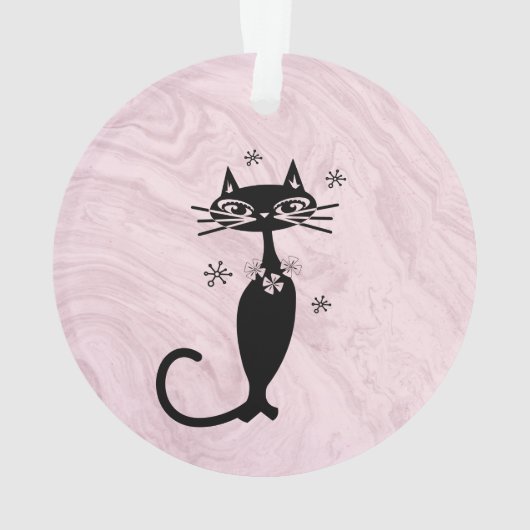 Personalisiertes Retro Atomic Black Cat Ornament (Rückseite)
