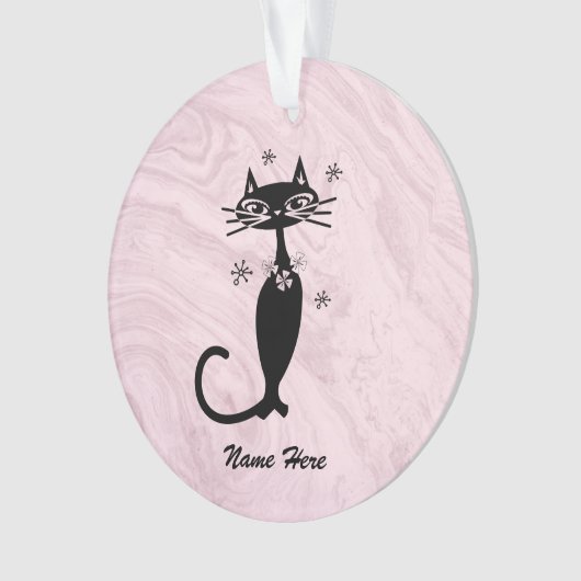 Personalisiertes Retro Atomic Black Cat Ornament (Vorderseite)