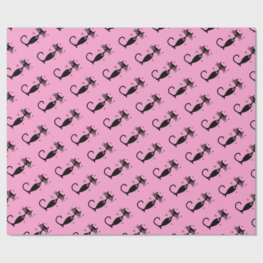 Personalisiertes Retro Atomic Black Cat Wrapping P Geschenkpapier (Flach)