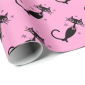 Personalisiertes Retro Atomic Black Cat Wrapping P Geschenkpapier (Rolleneckpunkt)
