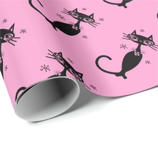 Personalisiertes Retro Atomic Black Cat Wrapping P Geschenkpapier (Rolleneckpunkt)