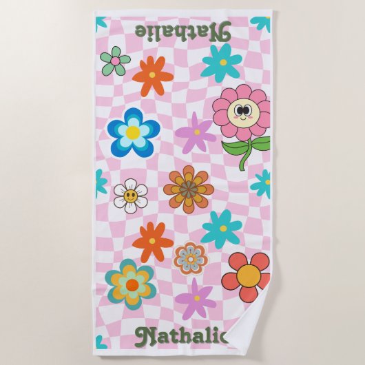 Personalisiertes Retro Beach Handtuch | Blumengesc (Vorderseite)