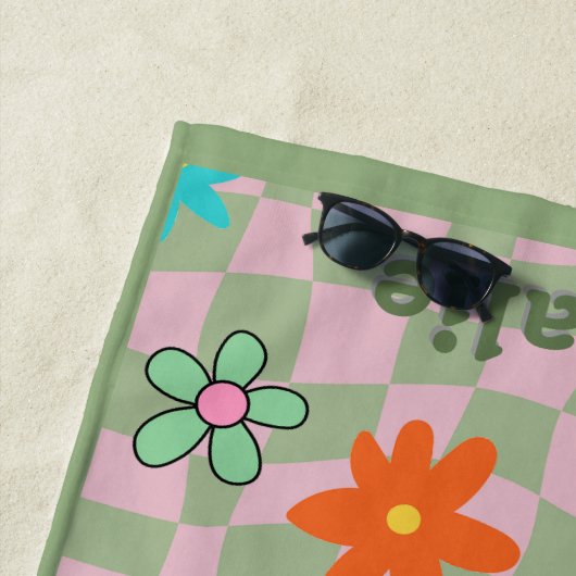 Personalisiertes Retro Beach Handtuch | Blumengesc (Beispiel)