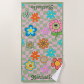 Personalisiertes Retro Beach Handtuch | Blumengesc (Vorderseite)
